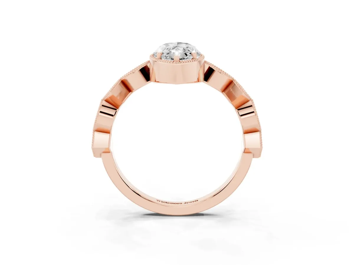 Marquise Cut Milgrain Marquise Diamond Twist Band Ring Rose gold