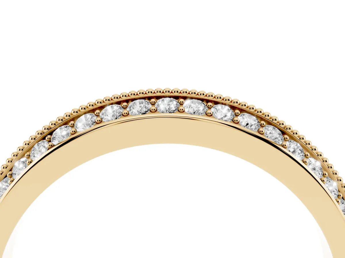 Round Diamond Pave Eternity Band with Milgrain Edging Yellow gold