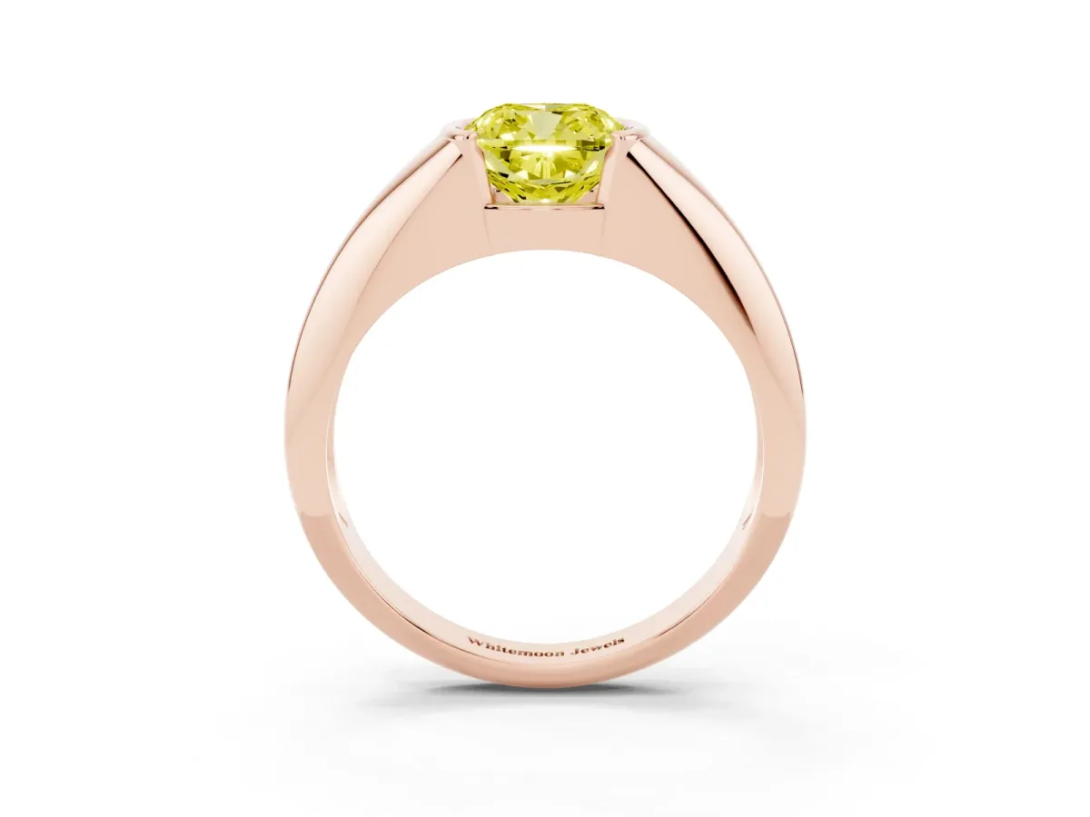 Fancy Yellow Cushion Cut Solitaire Tension Set Diamond Ring Rose gold