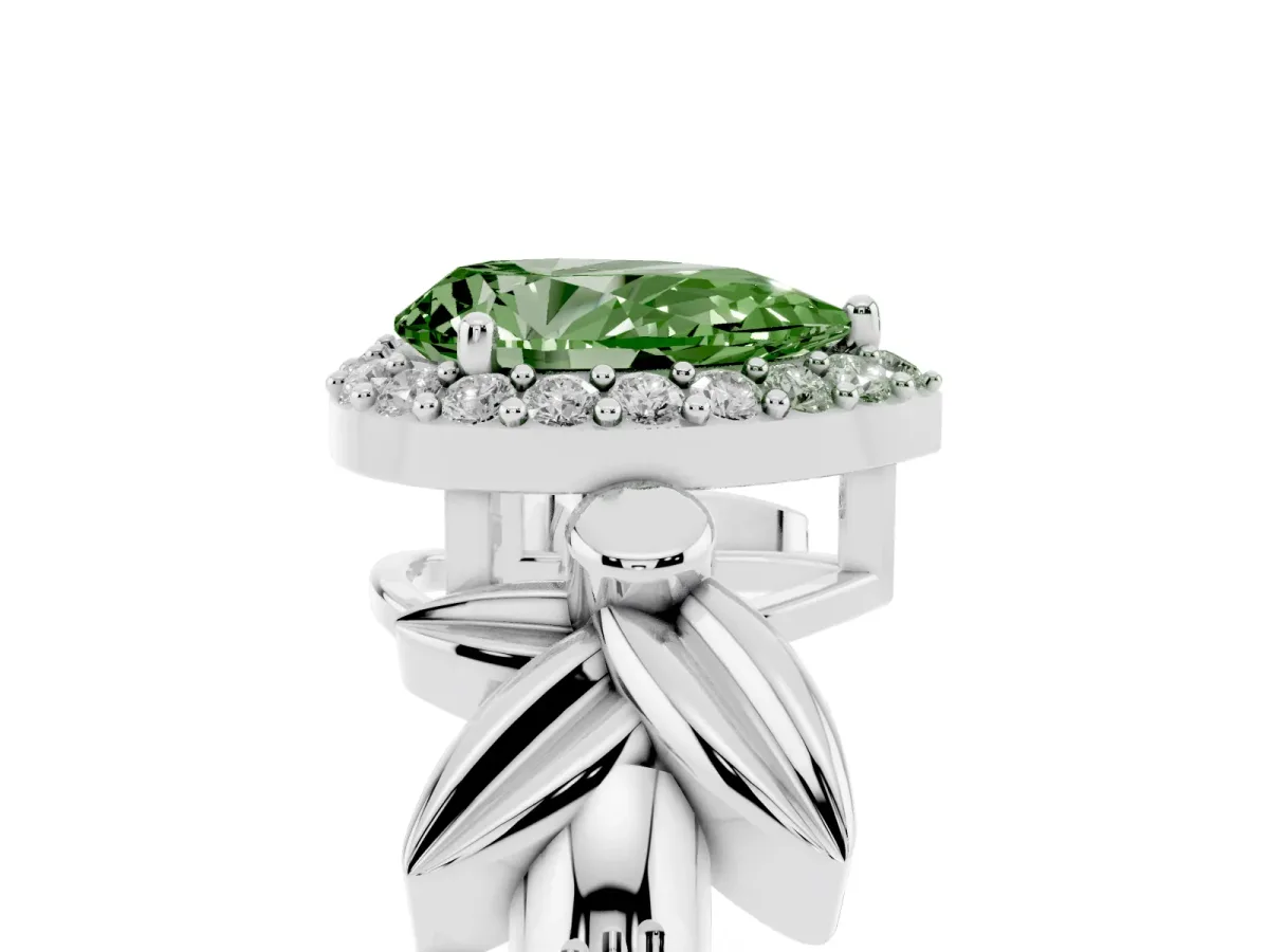 Fancy Green Pear Cut Halo Diamond Floral Band with Four-Prong Setting White gold