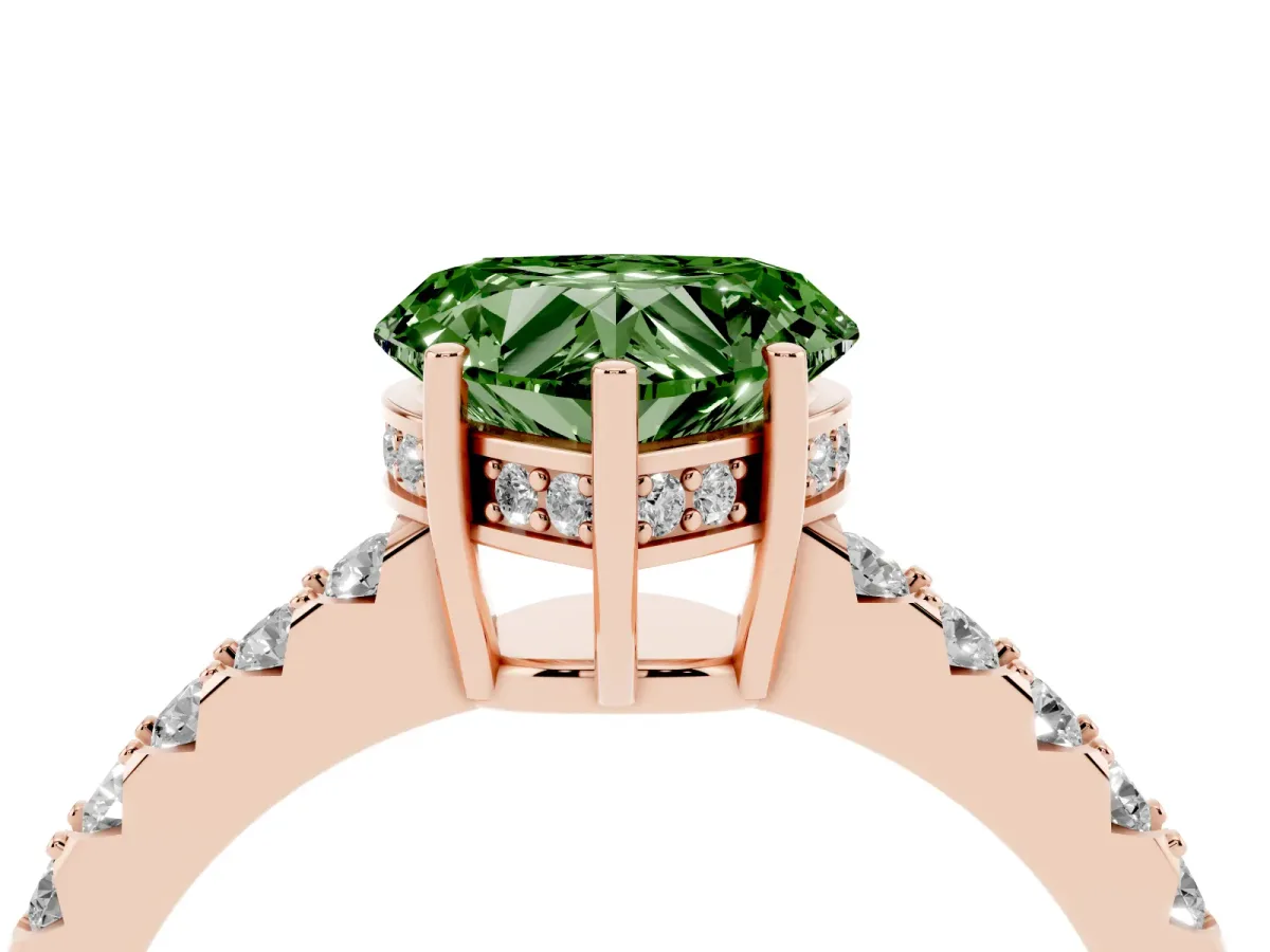 Fancy Green Heart Cut Solitaire Diamond Engagement Ring with Pavé Band and Six-Prong Setting Rose gold