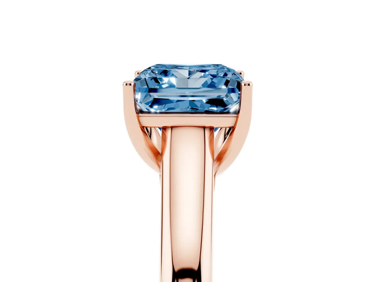 Fancy Blue Princess Cut Solitaire Engagement Ring with Tapered Band and Four-Prong Setting Rose gold