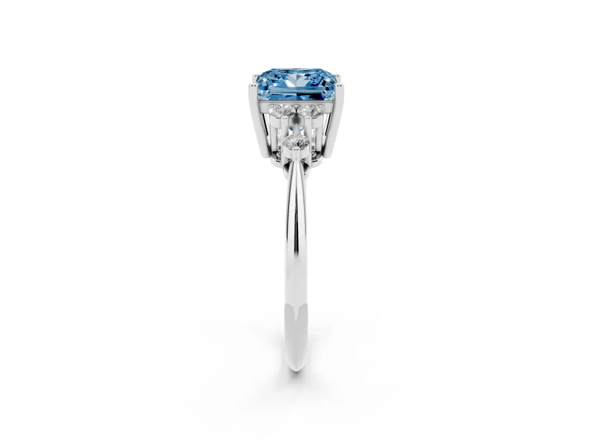 Fancy Blue Princess Cut Cut Diamond Cluster Ring with Solitaire Band and Four-Prong Setting Silver