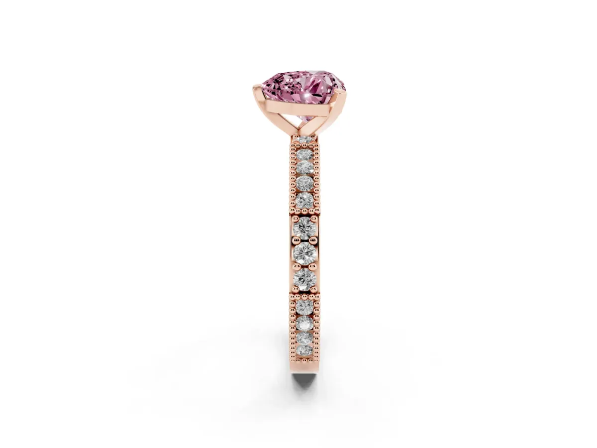 Fancy Pink Heart Cut Solitaire with Pavé Band and Four-Prong Setting Rose gold