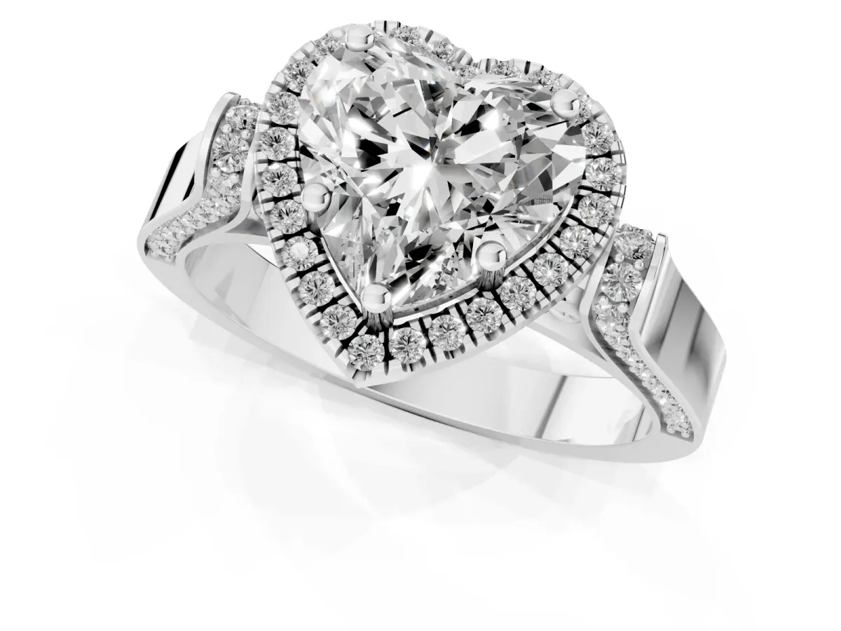 Heart Cut Halo Round Diamond Twist Band with Four-Prong Setting Platinum