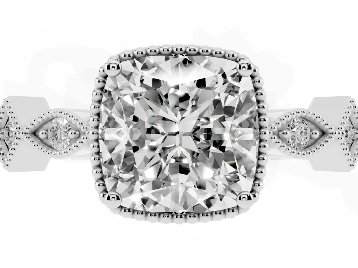 Cushion Cut Milgrain Marquise Diamond Twist Band Ring Platinum