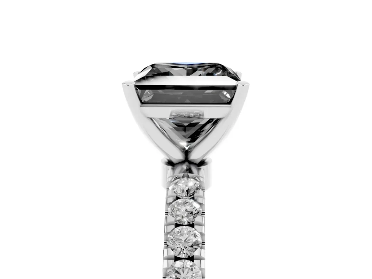 Fancy Black Princess Cut Diamond Solitaire Ring with Pavé Accents and Four-Prong Setting Silver