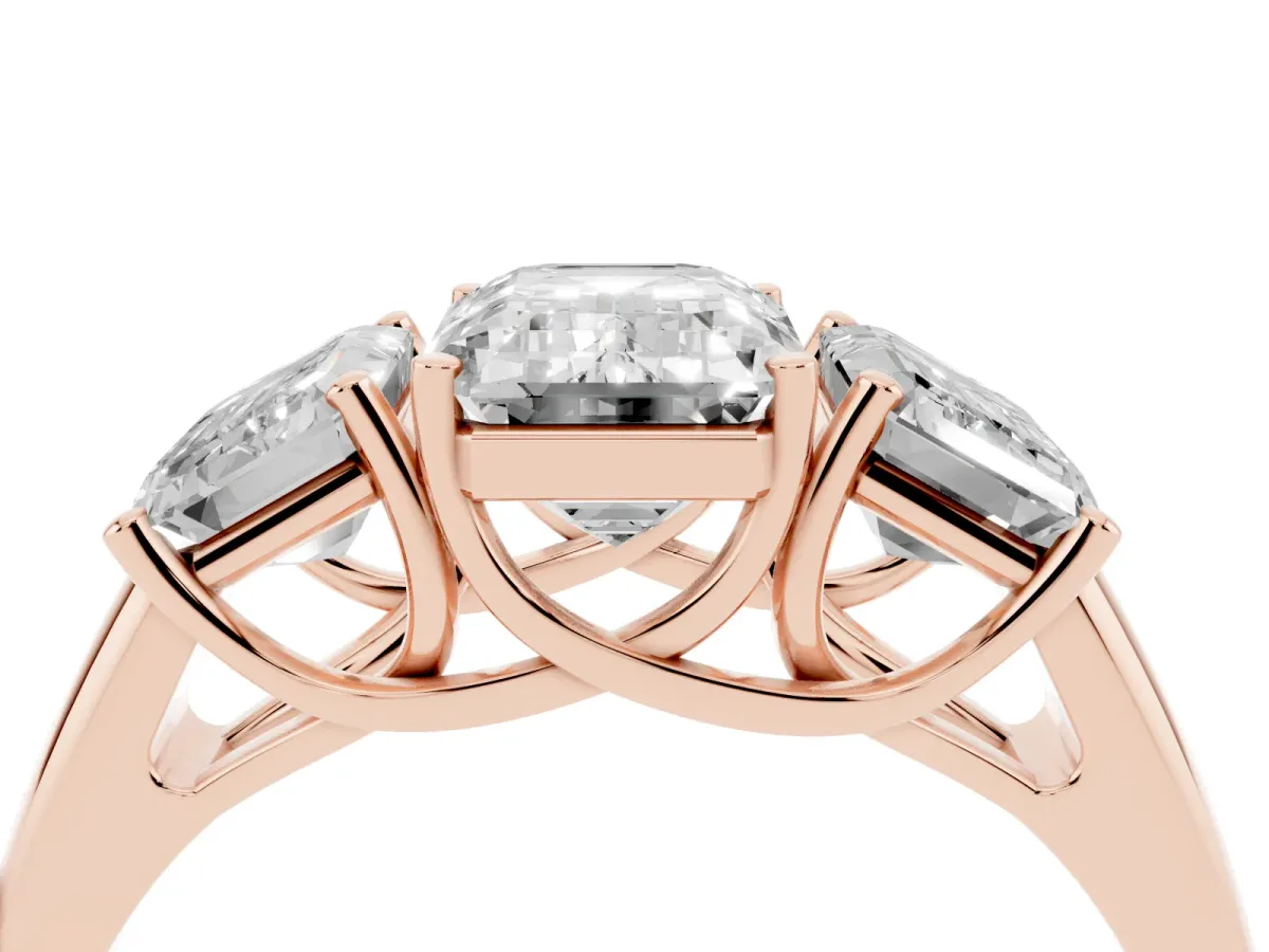 Three-Stone Emerald Cut Diamond Engagement Ring with Prong Setting Rose gold