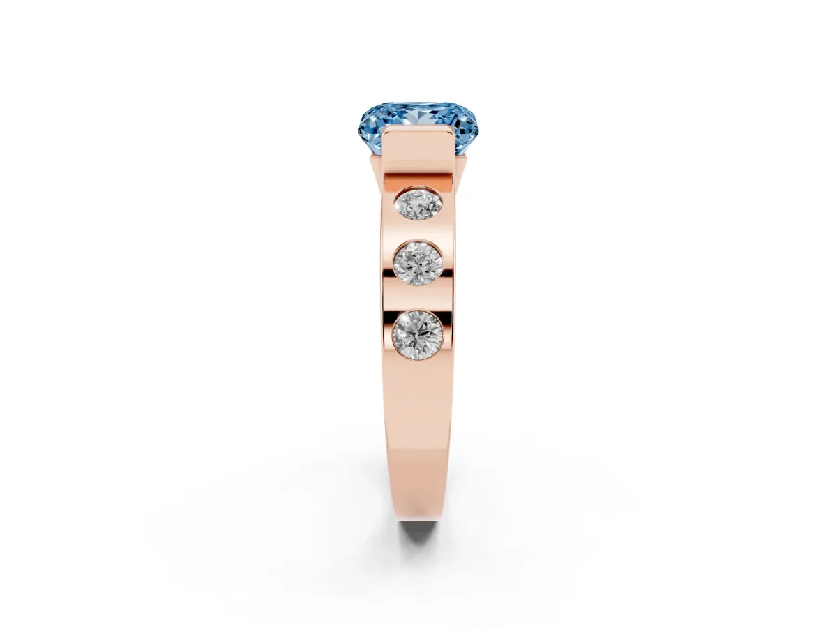 Fancy Blue Princess Cut Brilliant Channel-Set Diamond Ring with Bezel Prong Setting Rose gold