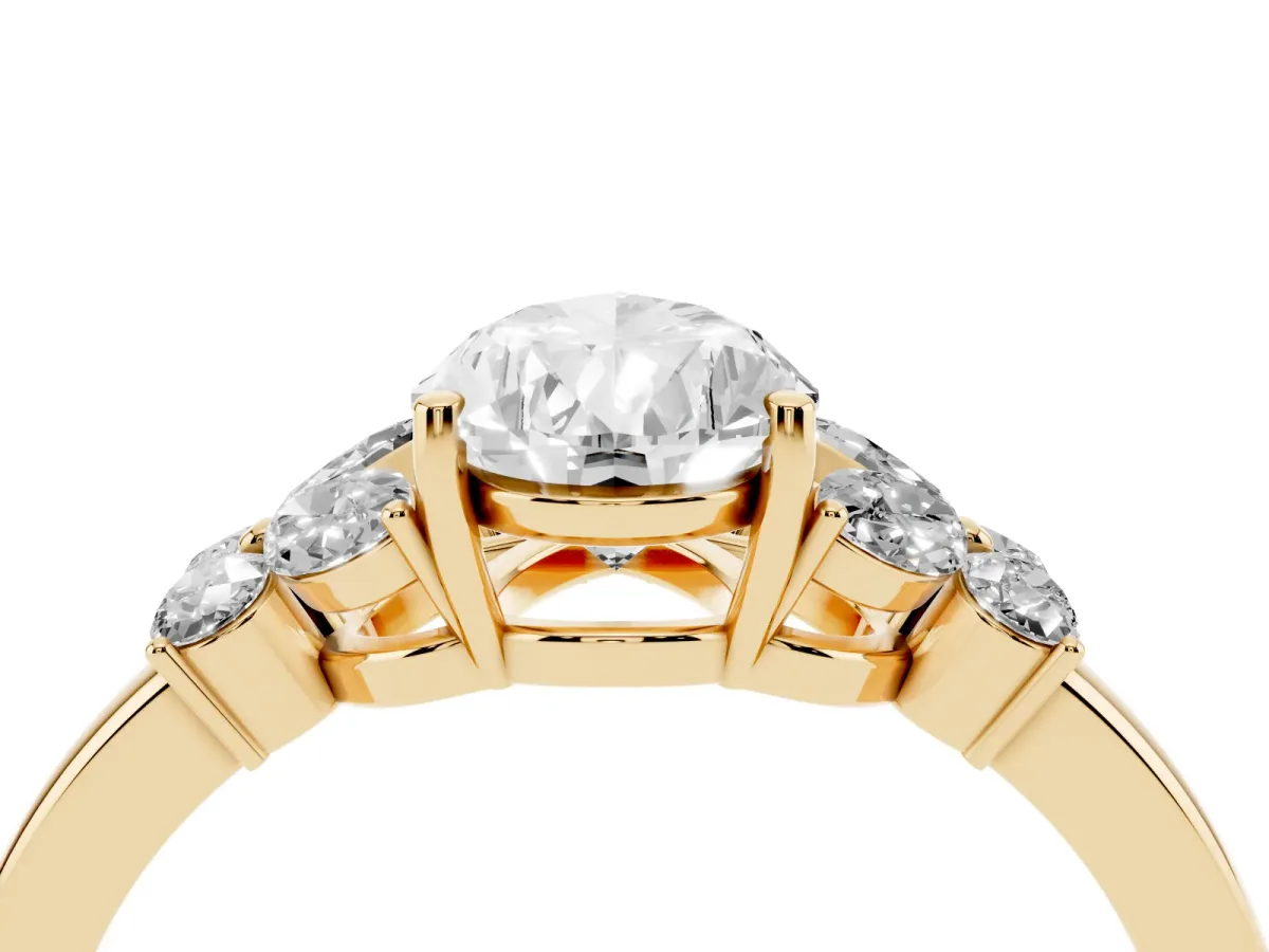 Pear Cut Cut Solitaire Floral Diamond Ring with Four-Prong Setting Yellow gold