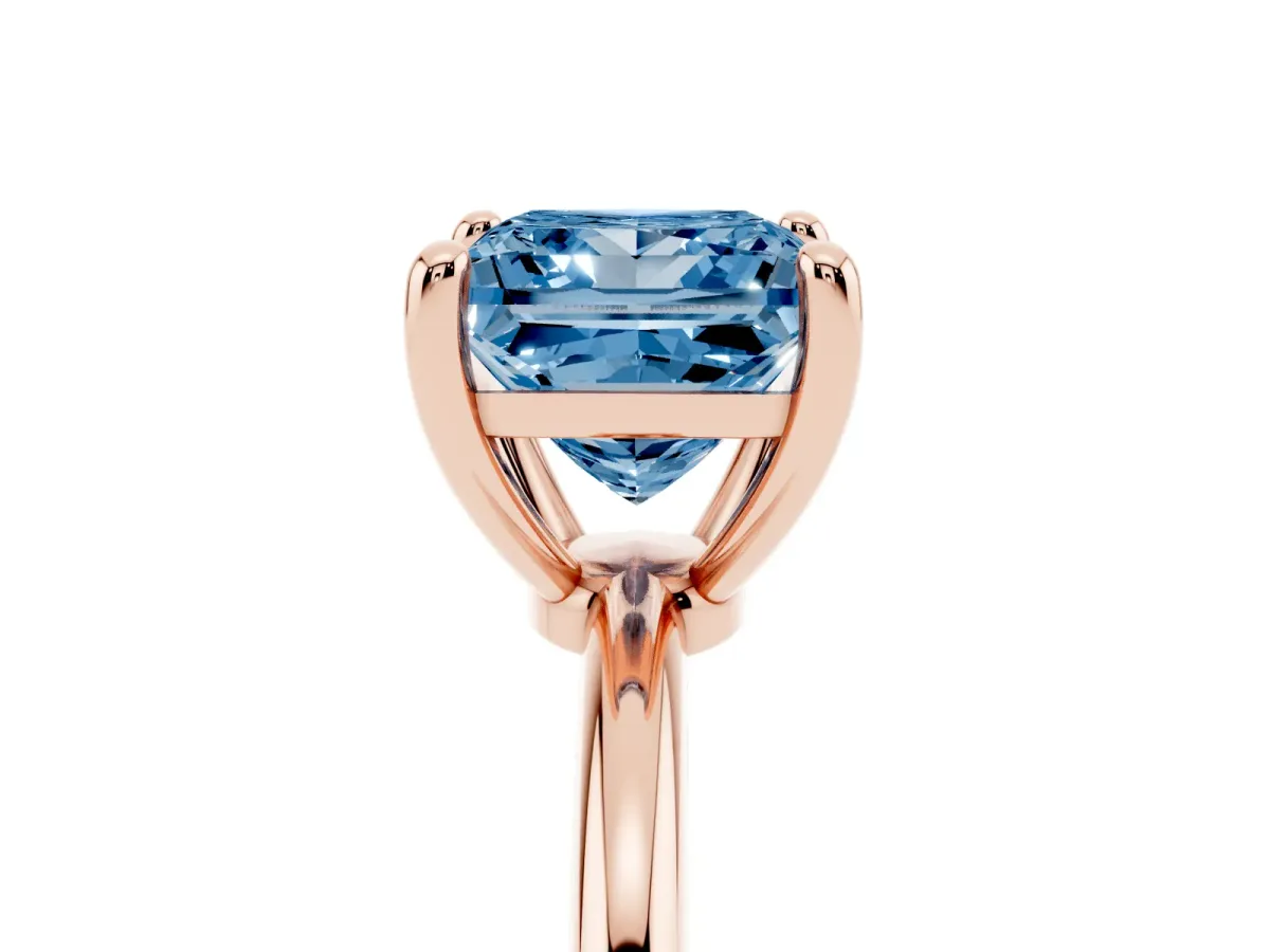 Fancy Blue Princess Cut Solitaire Diamond Ring with 4-Prong Setting on a Classic Band Rose gold