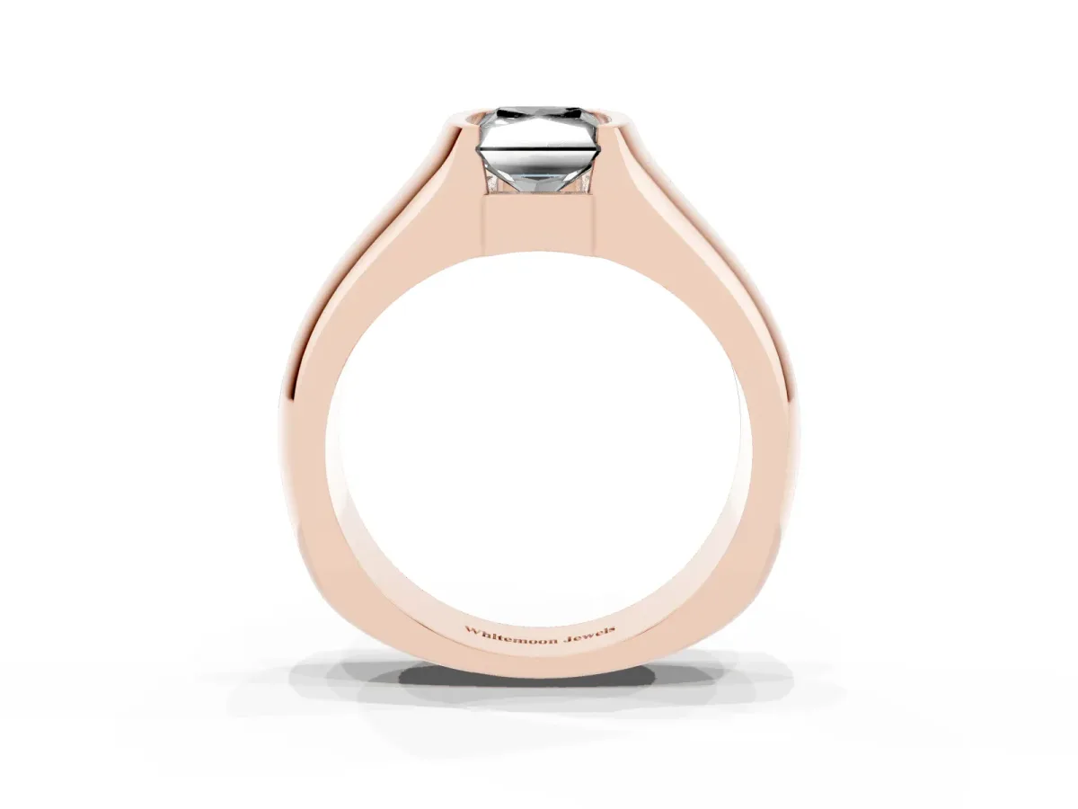 Fancy Black Radiant Cut Solitaire Bezel Set Diamond Ring with Wide Band Rose gold
