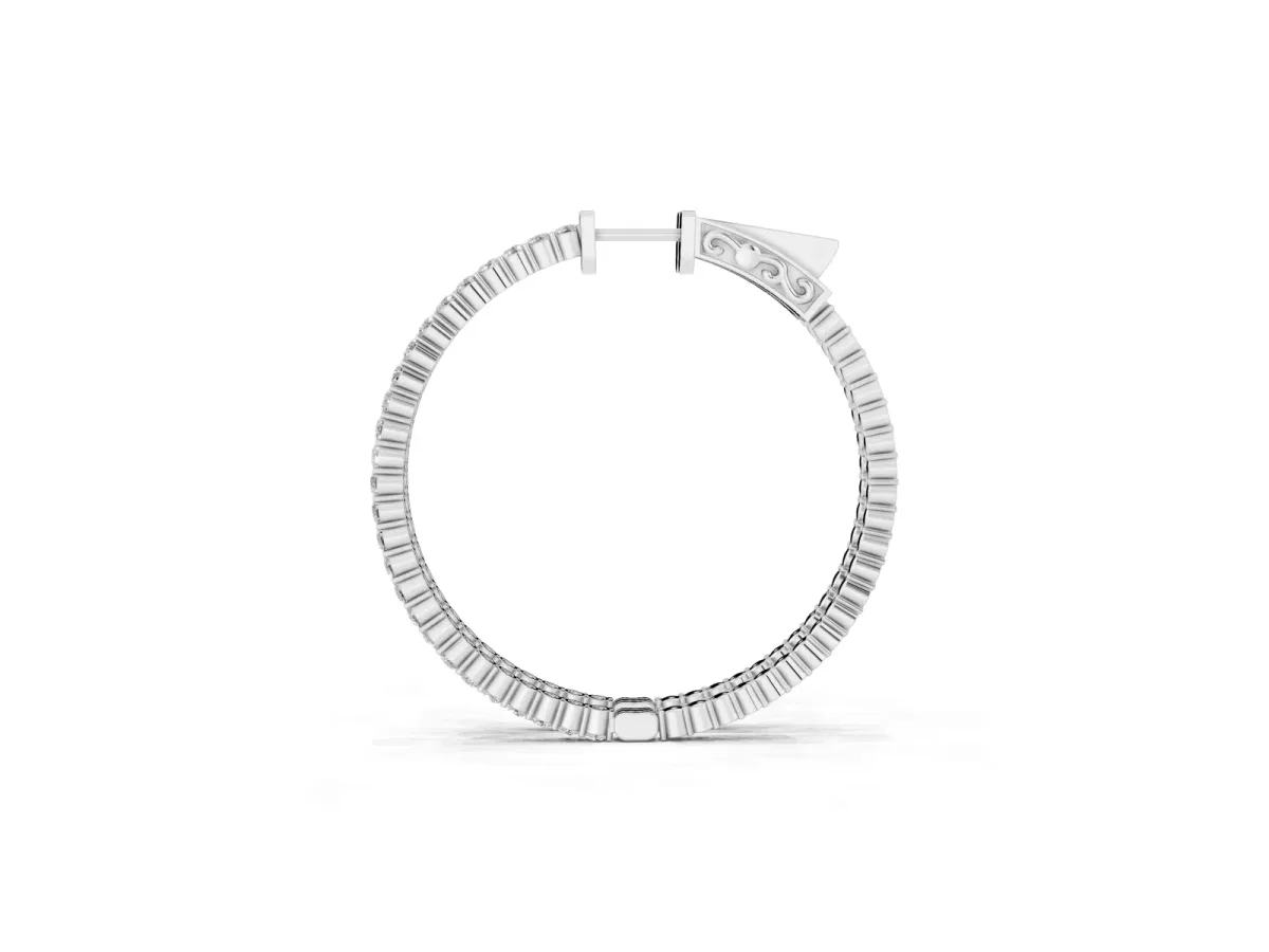 Round Diamond Hoop Earrings with Pave Setting and Shared Prong Silver