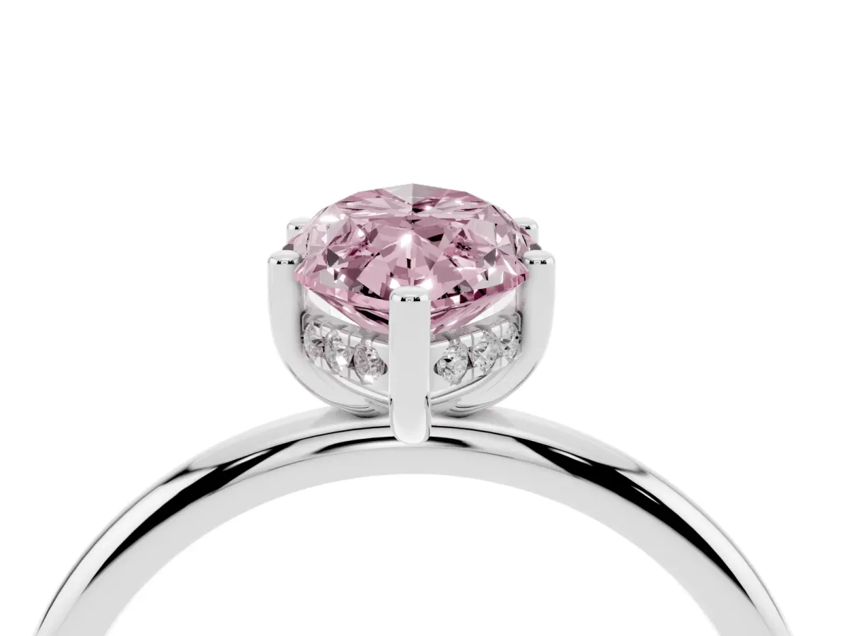 Fancy Pink Marquise Cut Cut Solitaire Engagement Ring with Four-Prong Setting and Classic Band Silver