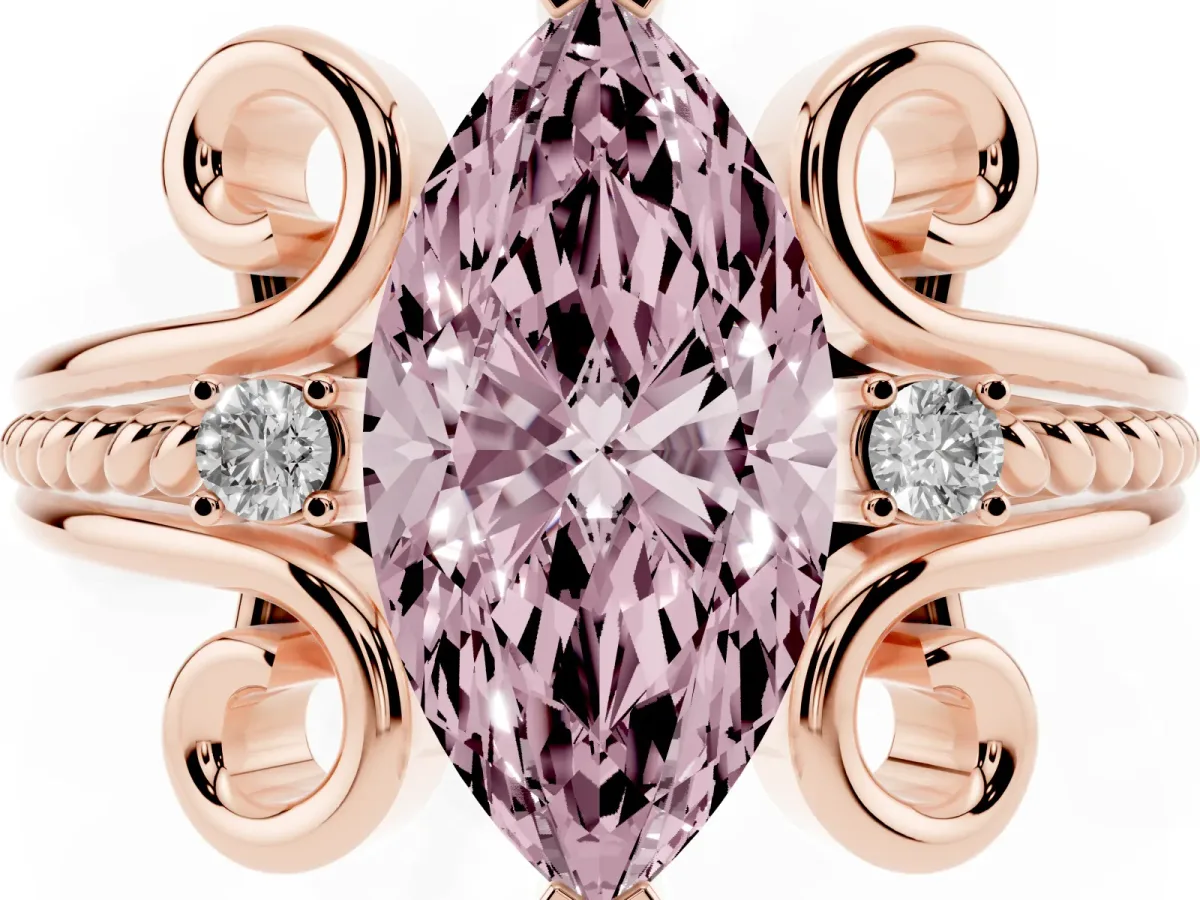Fancy Pink Marquise Cut Solitaire Twisted Band Scroll Prong Ring Rose gold