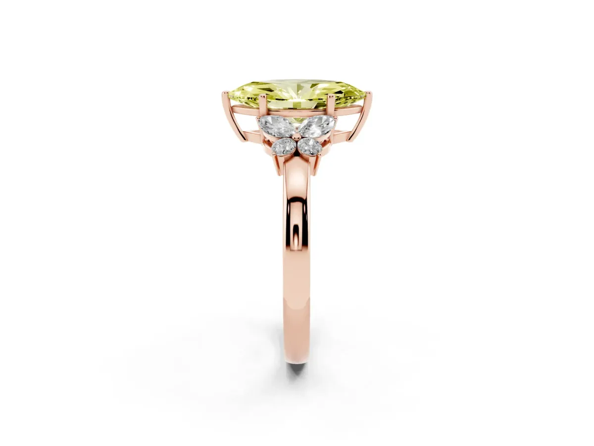 Fancy Yellow Marquise Cut Cut Solitaire Floral Diamond Ring with Four-Prong Setting Rose gold