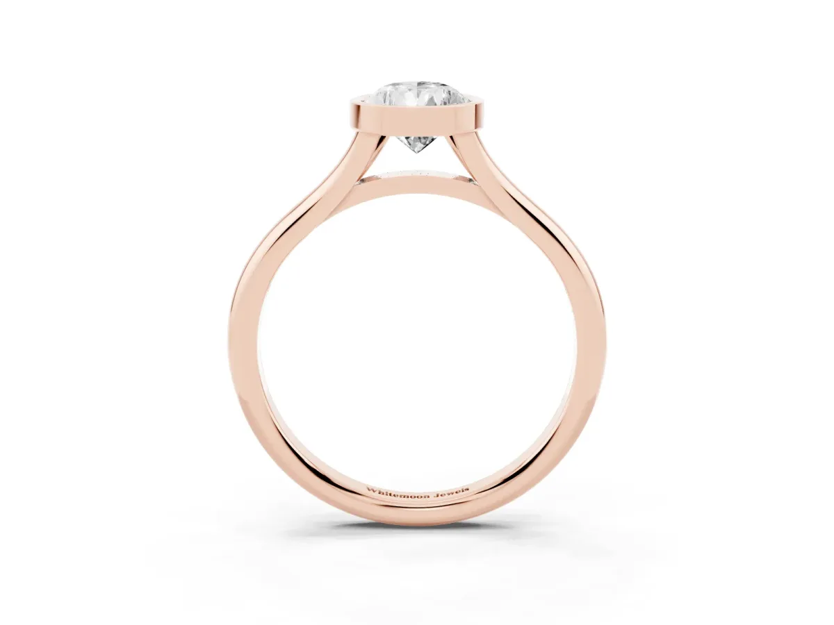 Bezel Set Pear Cut Cut Solitaire Ring with Tapered Band Rose gold