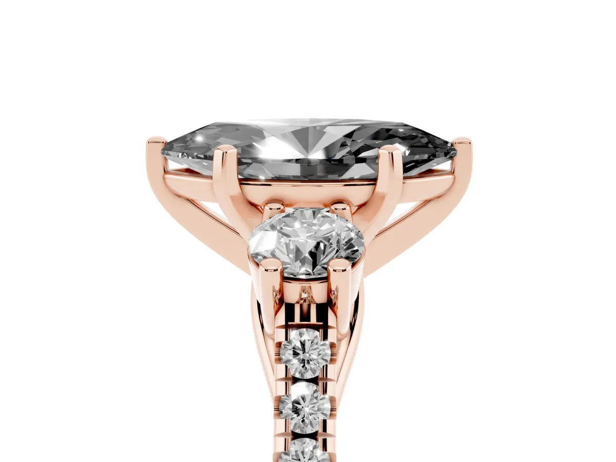 Fancy Black Three-Stone Marquise Cut Diamond Pavé Band with Four-Prong Setting Rose gold