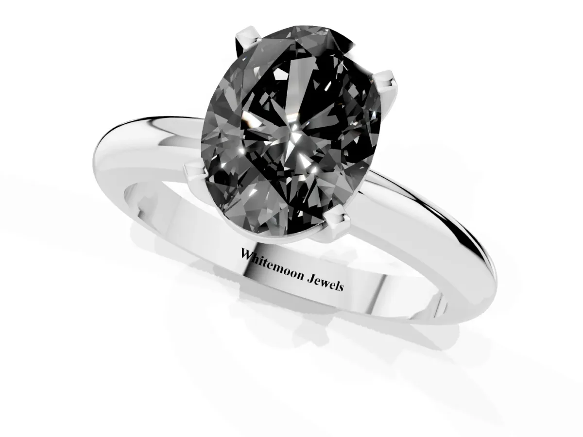 Fancy Black Oval Cut Diamond Solitaire Engagement Ring with Round Band and Four-Prong Setting Platinum