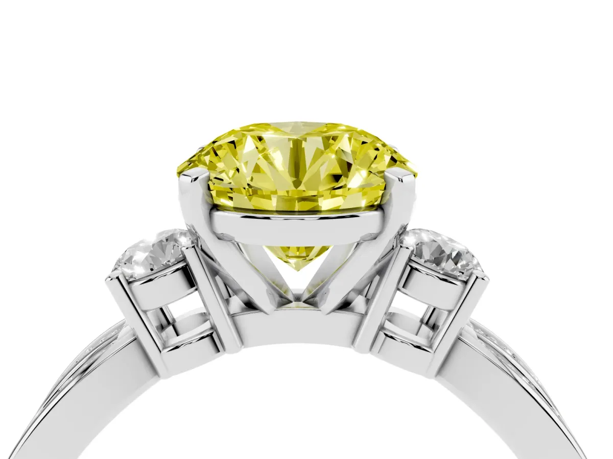 Fancy Yellow Three-Stone Round Cut Cut Diamond Twist Band with Prong Setting Platinum