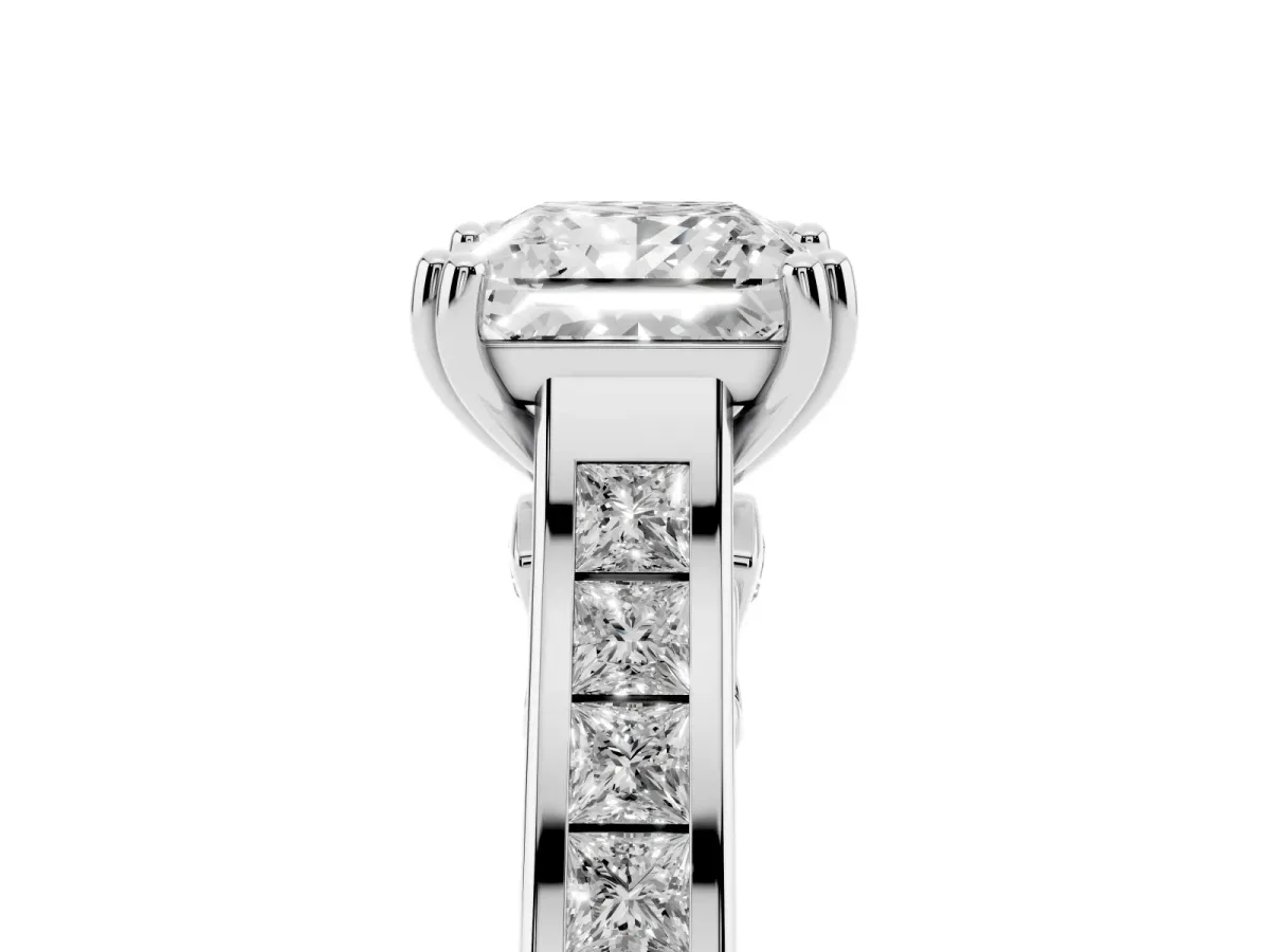 Princess Cut Cut Channel Set Solitaire Engagement Ring with Prong Setting Silver