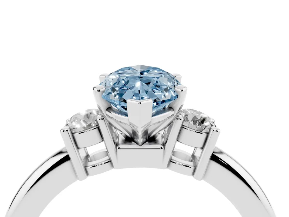 Fancy Blue Three-Stone Marquise Cut Cut Diamond Solitaire with Prong Setting and Classic Band Silver