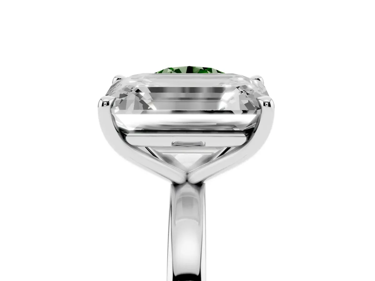Fancy Green Round Cut and Emerald Cut Toi Moi Ring with Prong Setting Platinum