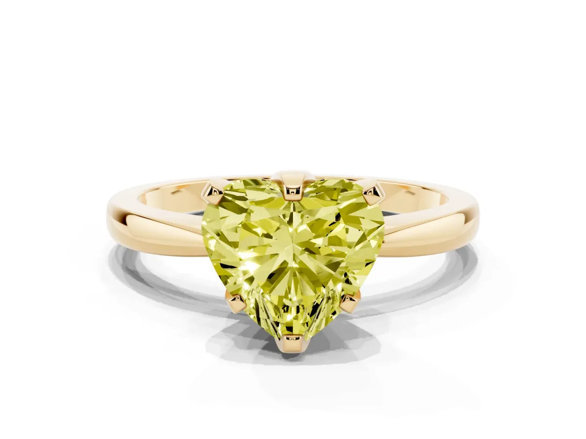 Fancy Yellow Heart Cut Solitaire Engagement Ring with Six-Prong Setting and Tapered Band Yellow gold
