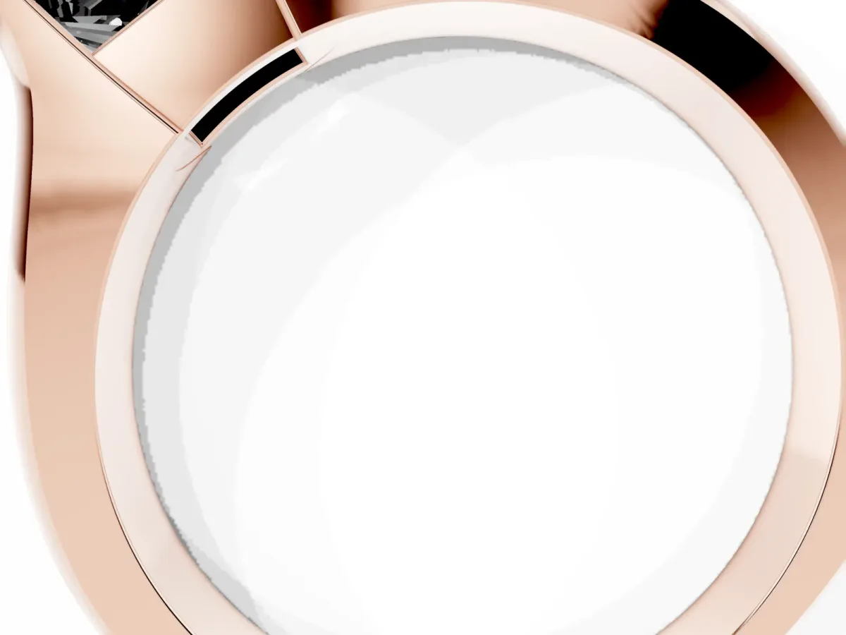 Fancy Black Princess Cut Solitaire Bezel Set Diamond Ring with Wide Band Rose gold