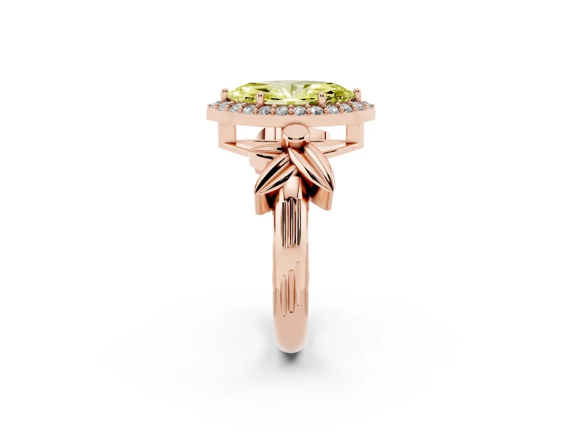 Fancy Yellow Marquise Cut Halo Diamond Floral Band with Four-Prong Setting Rose gold