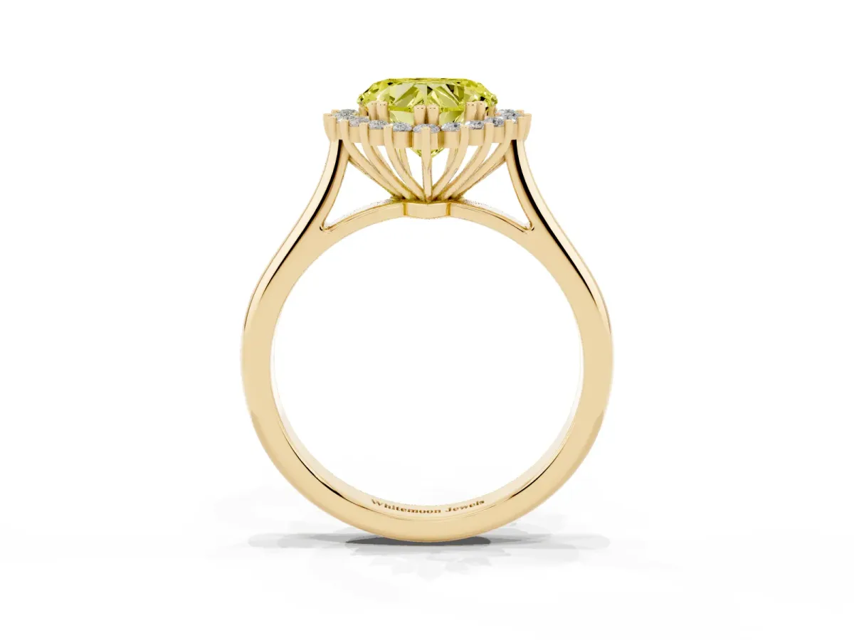 Fancy Yellow Heart Cut Cut Diamond Halo Ring with Solitaire Band and Prong Setting Yellow gold