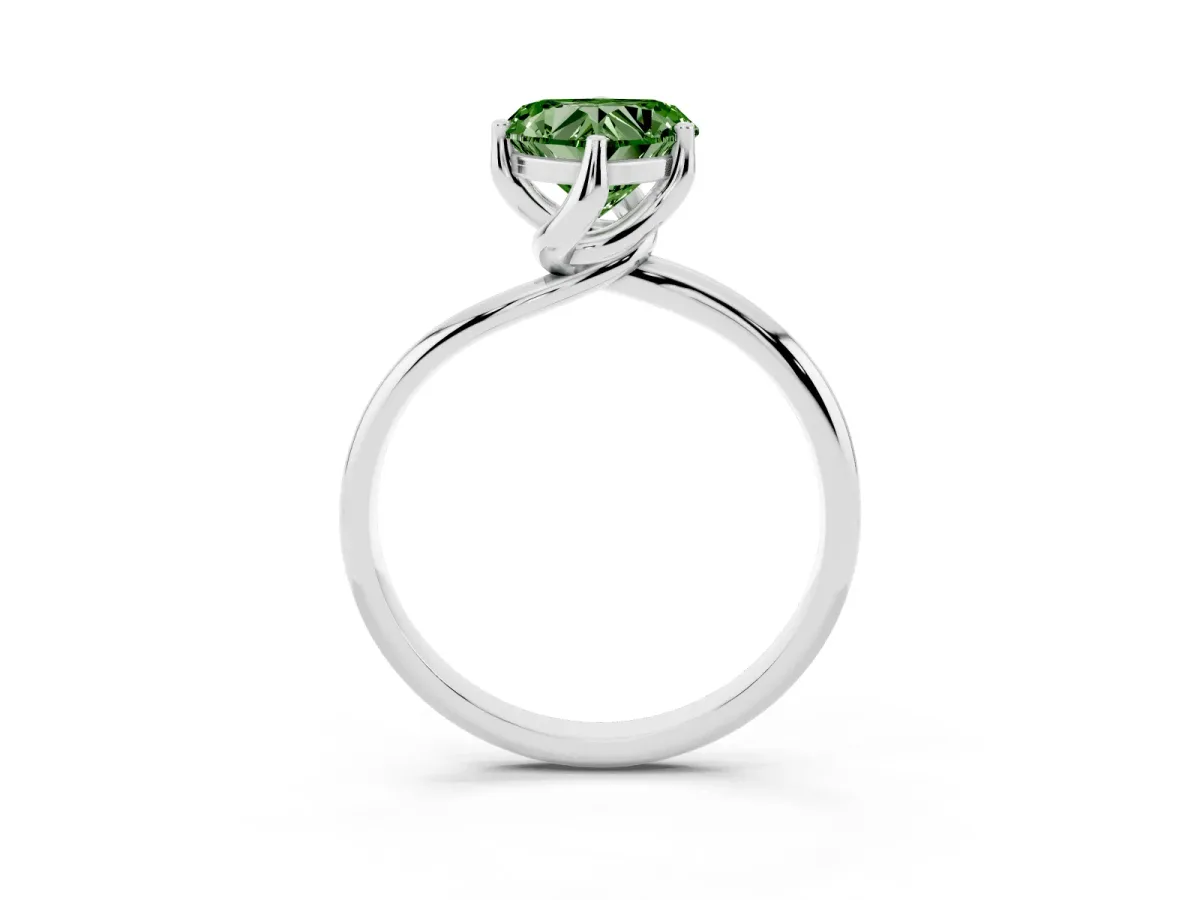 Fancy Green Heart Cut Diamond Solitaire Engagement Ring with Four-Prong Setting and Classic Band Silver