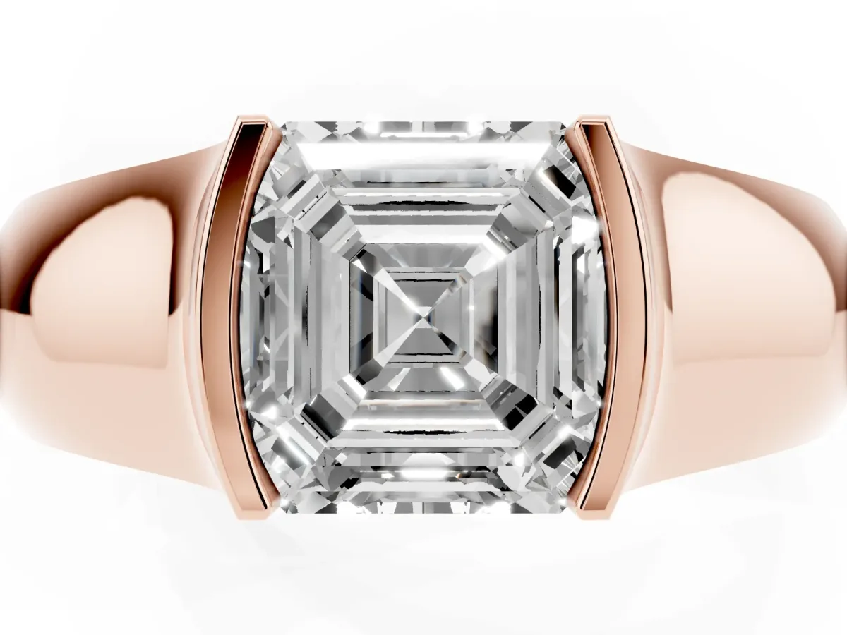 Asscher Cut Solitaire Bezel Set Diamond Ring with Wide Band Rose gold