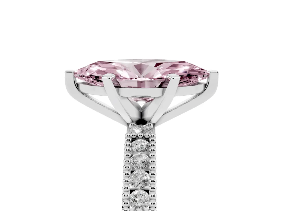 Fancy Pink Marquise Cut Solitaire with Pavé Band and Four-Prong Setting Silver