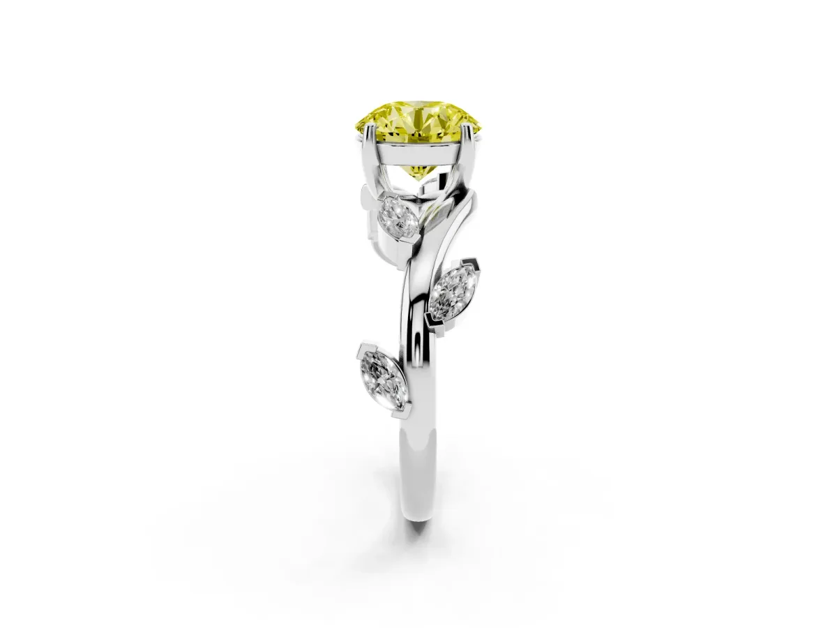 Fancy Yellow Round Cut Solitaire Twisted Band Marquise Accent Prong Setting Ring Silver