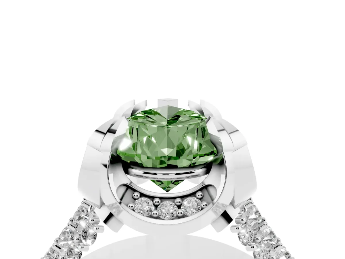 Fancy Green Pear Cut Solitaire Pave Split Shank Ring with Four-Prong Setting Silver