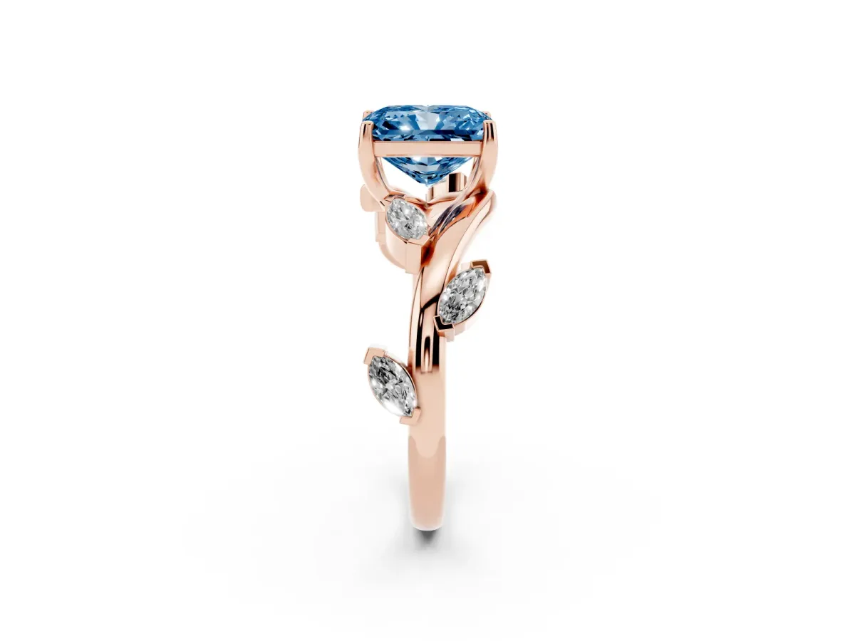 Fancy Blue Radiant Cut Solitaire Twisted Band Marquise Accent Prong Setting Ring Rose gold