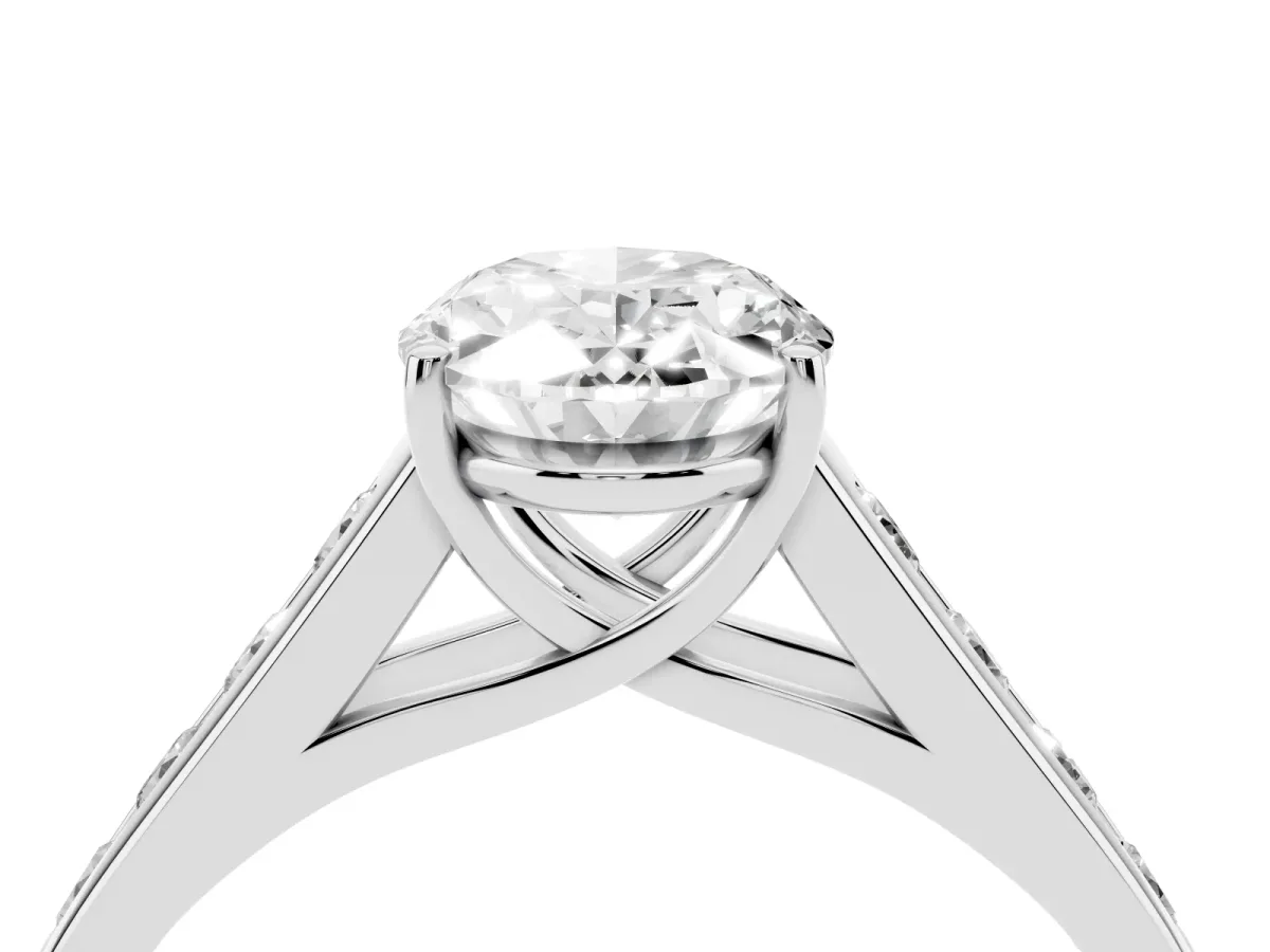 Oval Cut Solitaire Channel-Set Diamond Engagement Ring with Four-Prong Setting Silver