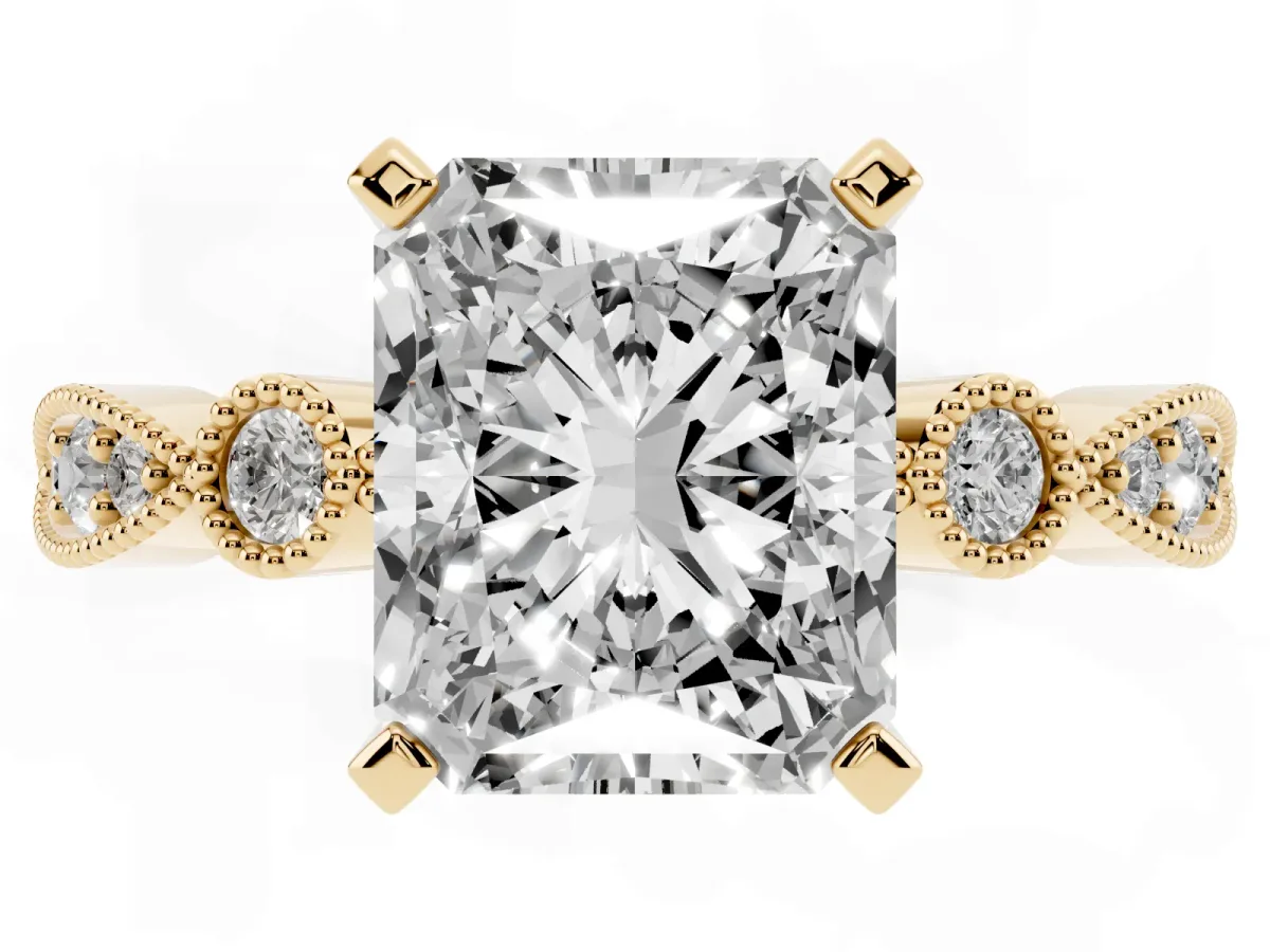 Radiant Cut Milgrain Bezel Diamond Engagement Ring with Solitaire Prong Setting Yellow gold