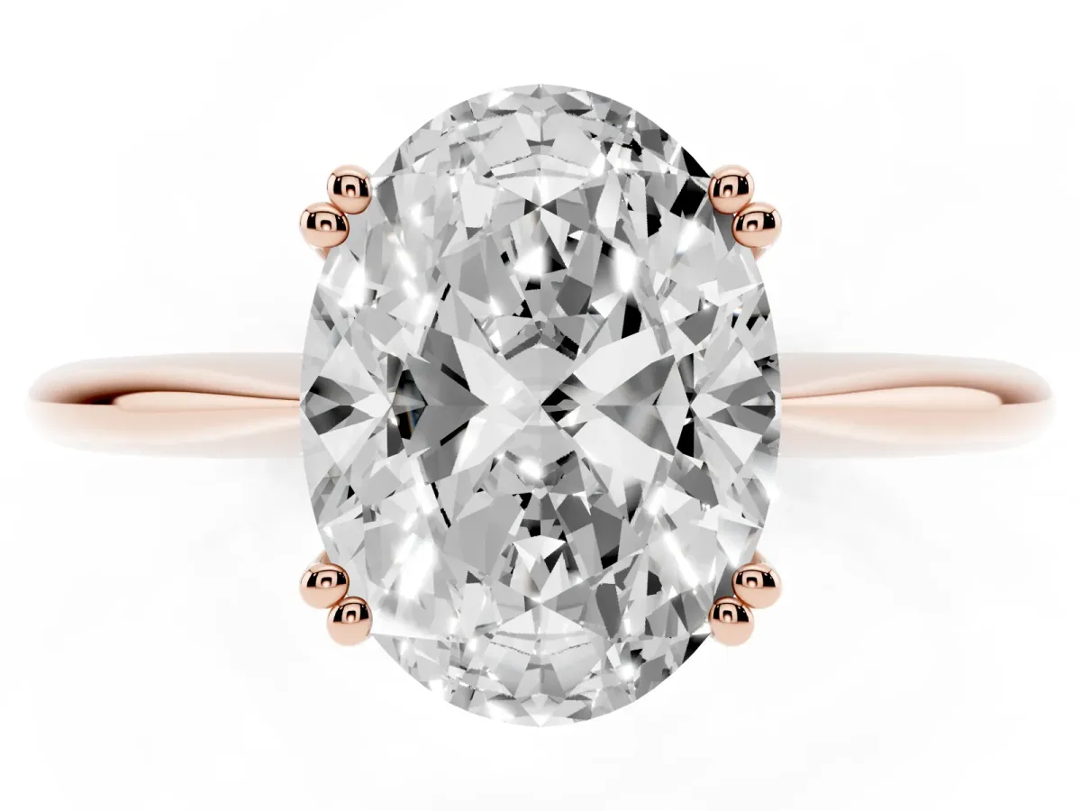 Oval Cut Solitaire Diamond Ring with Six-Prong Setting and Classic Band Rose gold