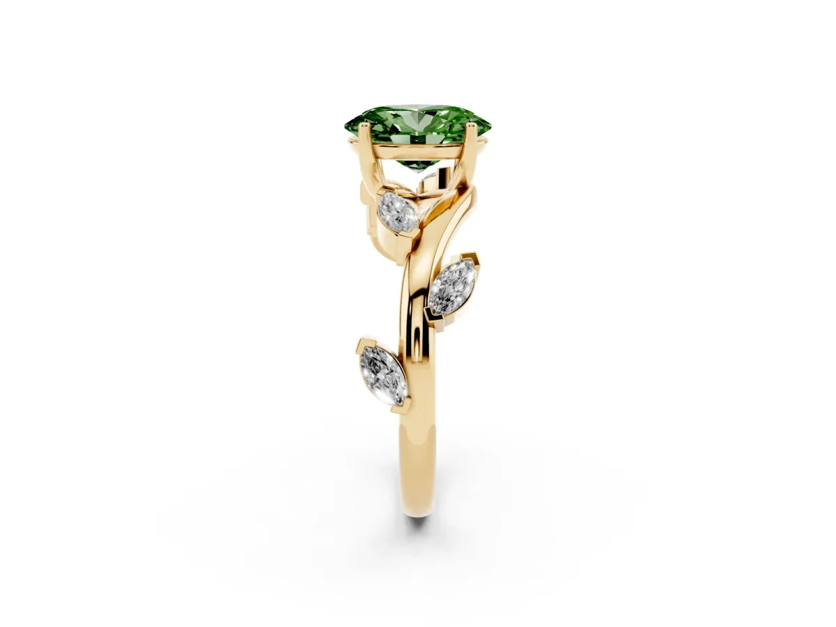 Fancy Green Oval Cut Solitaire Twisted Band Marquise Accent Prong Setting Ring Yellow gold