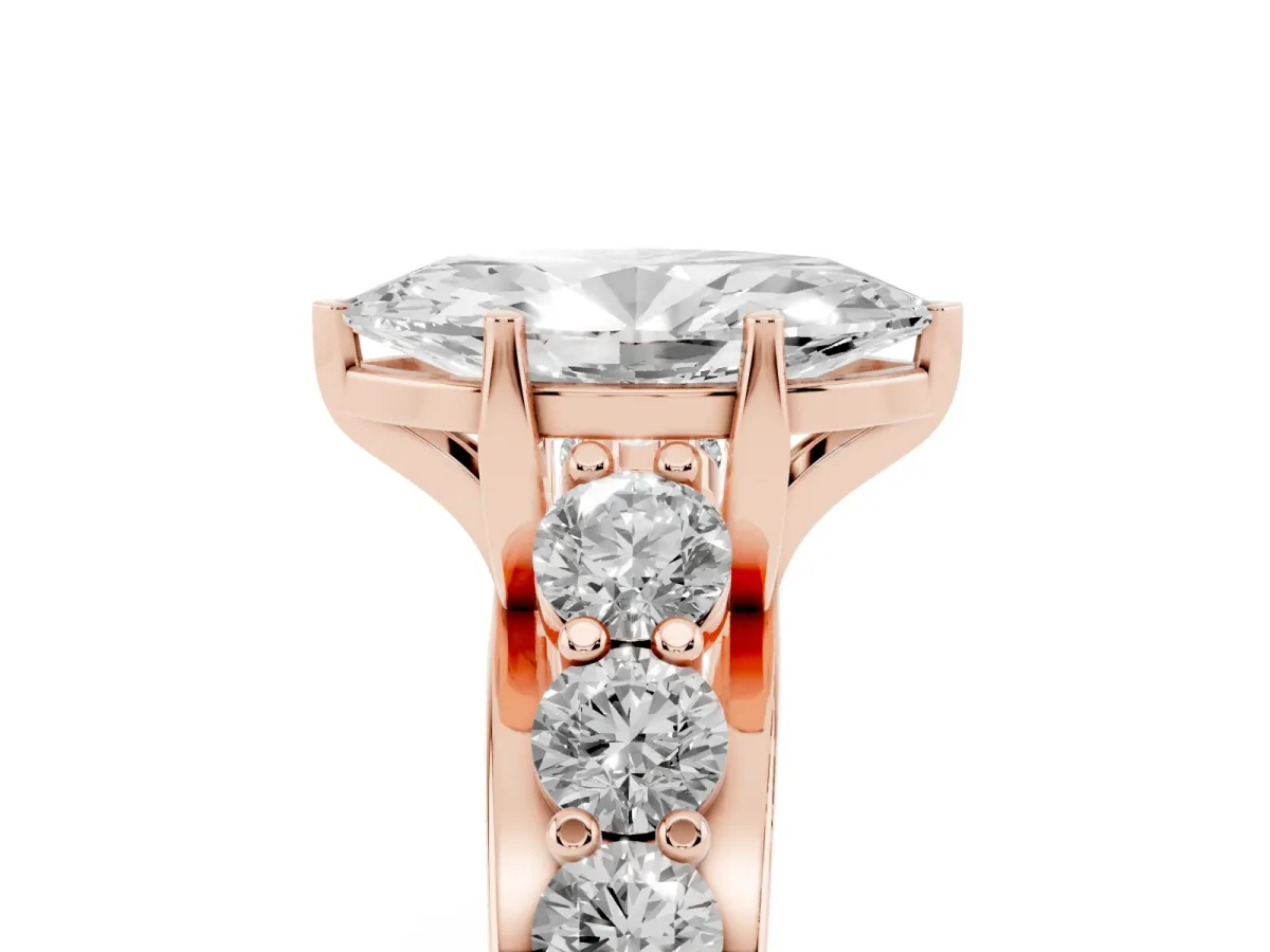 Marquise Cut Diamond Engagement Ring with Pavé Band and Four-Prong Setting Rose gold