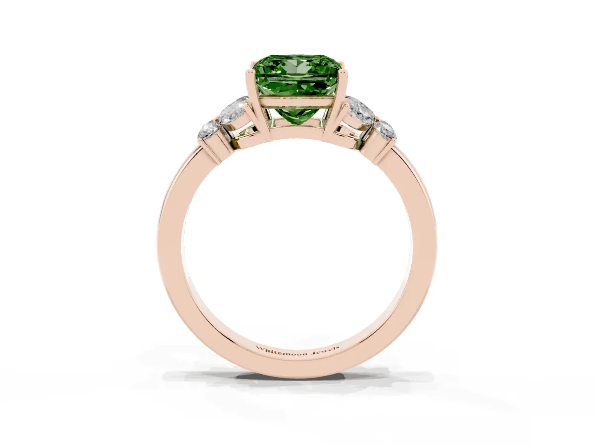 Fancy Green Princess Cut Cut Solitaire Floral Diamond Ring with Four-Prong Setting Rose gold