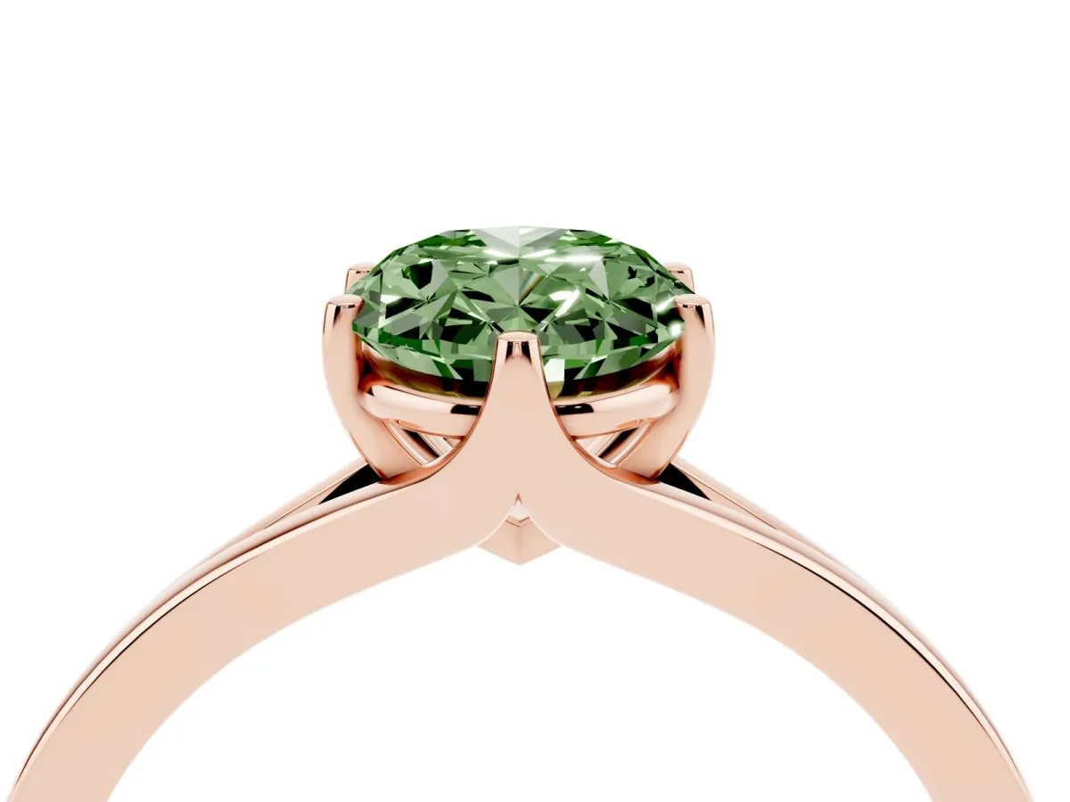 Fancy Green Oval Cut Solitaire Diamond Ring with Six-Prong Setting and Tapered Band Rose gold