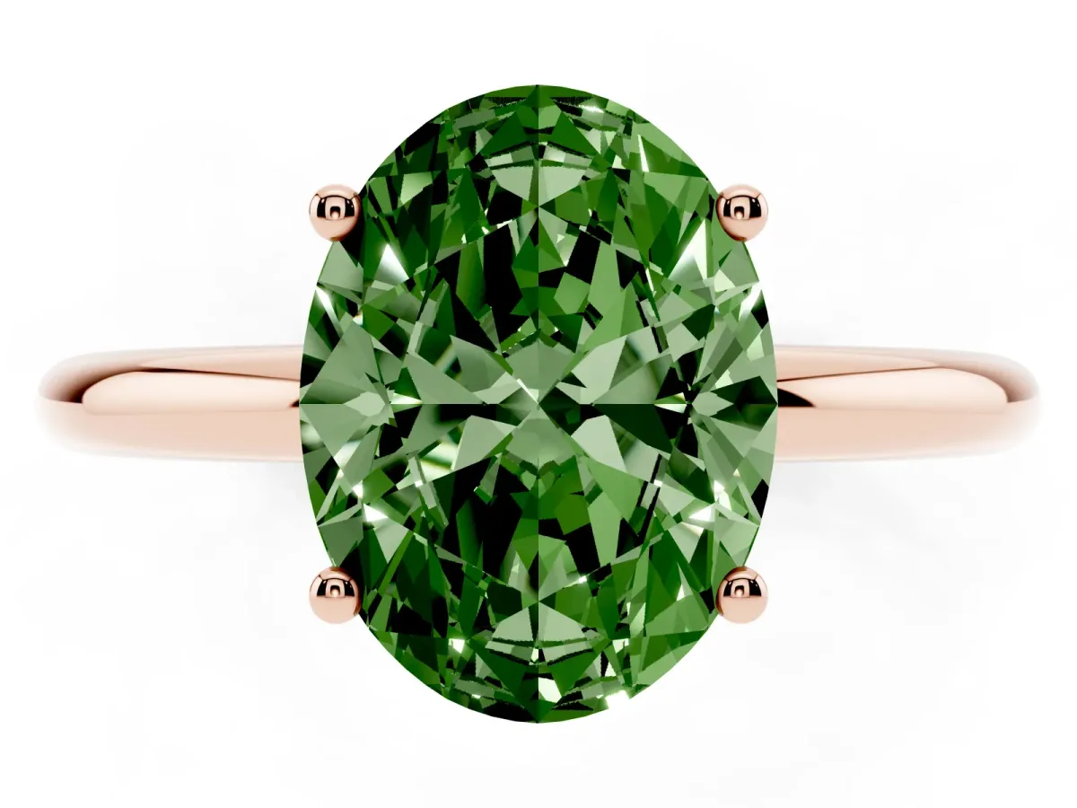 Fancy Green Oval Cut Cut Solitaire Engagement Ring with Four-Prong Setting and Classic Band Rose gold