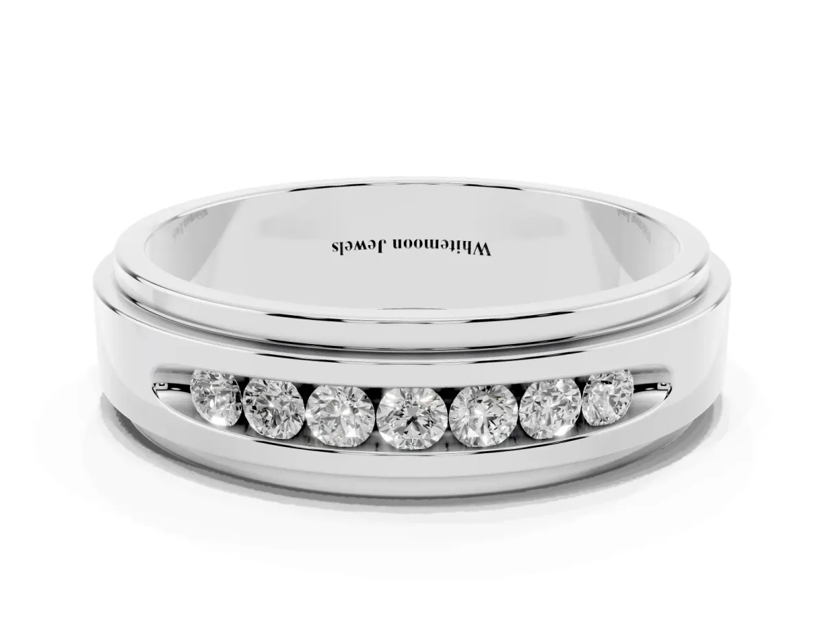 Round Diamond Seven-Stone Channel Set Mens Band Silver