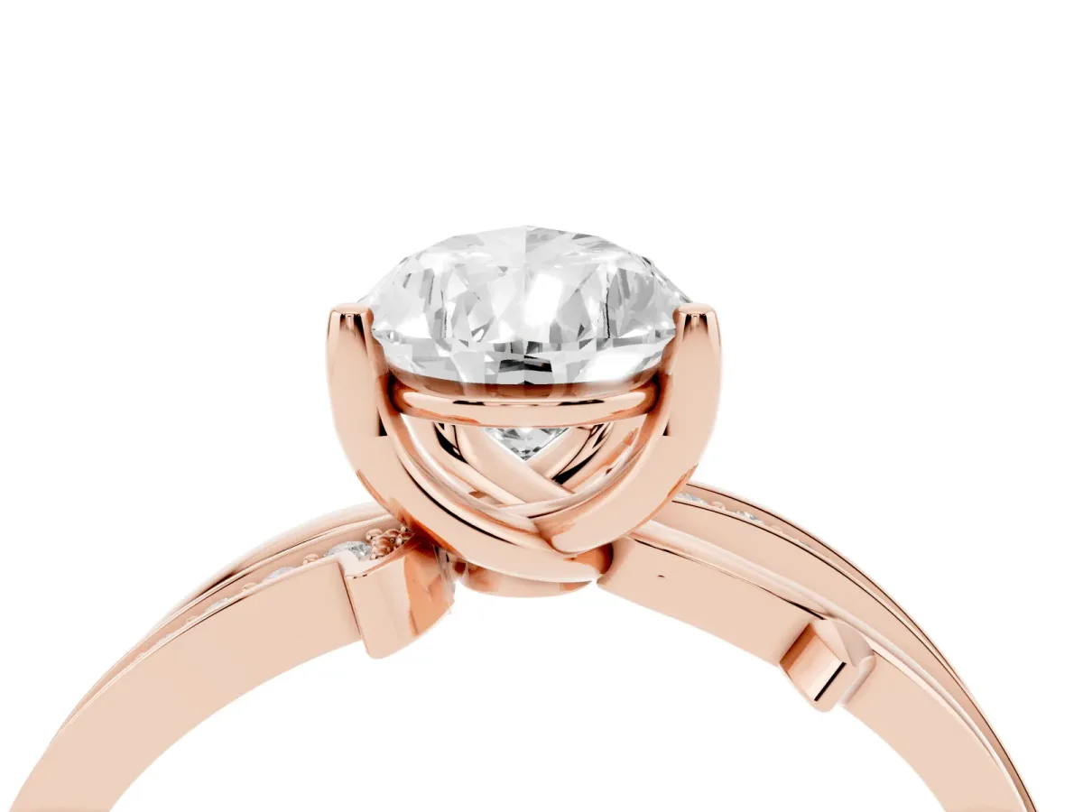 Pear Cut Solitaire Twist Band with Pavé Accents and Four-Prong Setting Rose gold