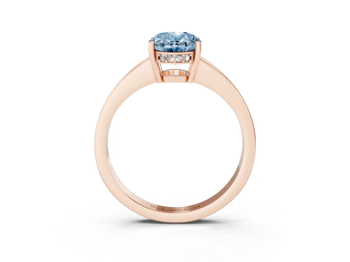 Fancy Blue Oval Cut Solitaire Pavé Band Prong Setting Ring Rose gold