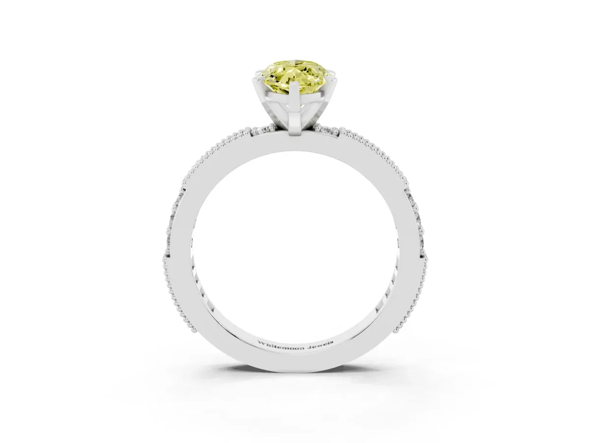 Fancy Yellow Marquise Cut Solitaire with Pavé Band and Four-Prong Setting Silver