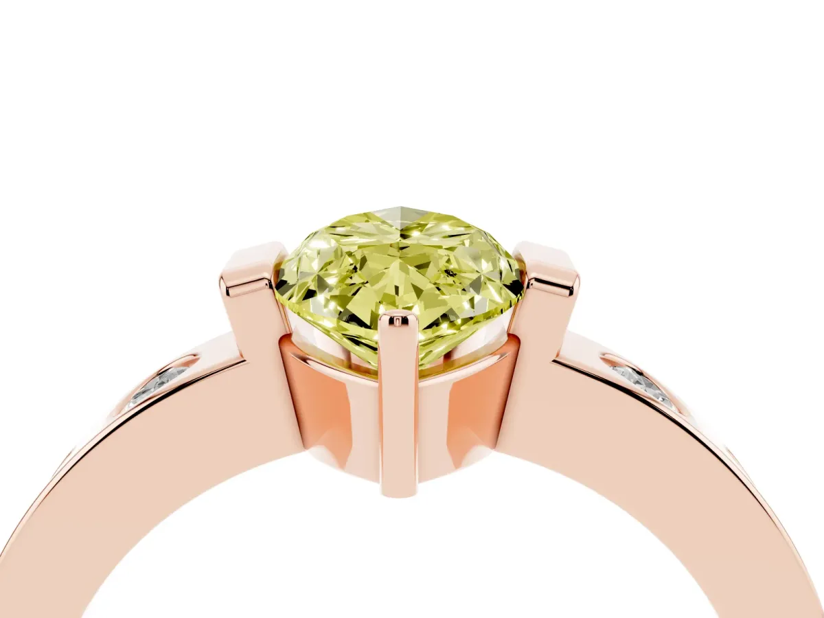 Fancy Yellow Marquise Cut Brilliant Channel-Set Diamond Ring with Bezel Prong Setting Rose gold